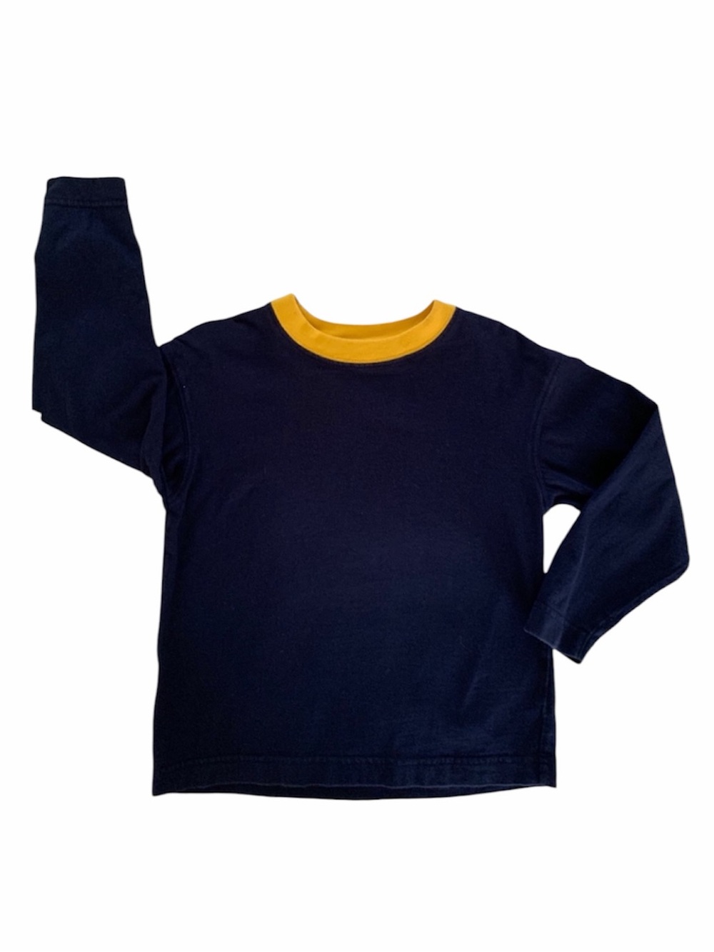 Izod Boys Navy Blue Long Sleeve T-Shirt Size Small 4 Pullover Yellow Trim